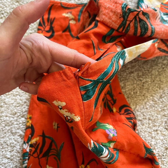 Urban Outfitters Carmen Linen One Shoulder Ruffle Midi Dress Orange S Floral - Picture 9 of 10